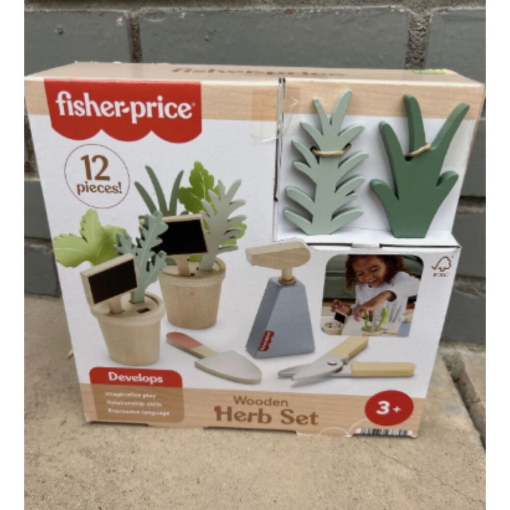 Fisher-Price Wooden Herb Set 12-Piece Garden & Tools Playset New